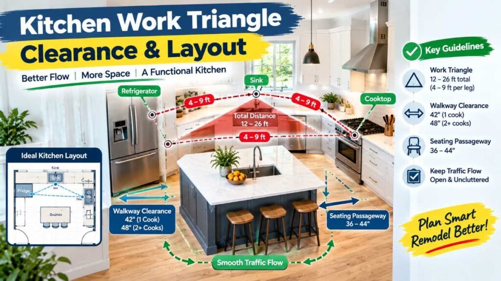 Proper NKBA clearance layout avoiding kitchen remodeling mistakes