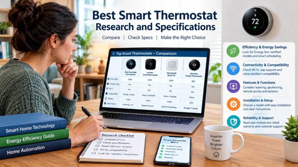 Technical manuals and specifications guide for choosing the best smart thermostat in a U.S. home office.