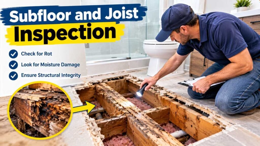 Assessing subfloor rot during bathroom remodeling tear-out