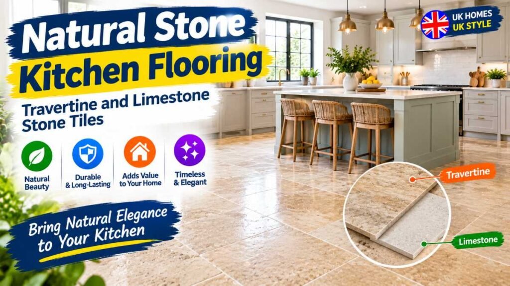 Natural stone kitchen tiles with honed and tumbled finishes