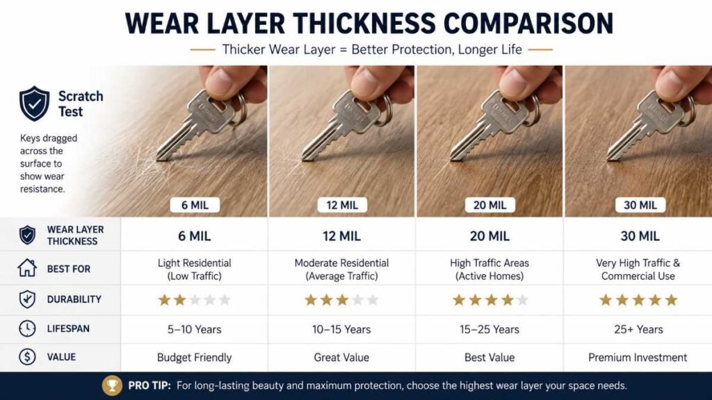 Measuring wear layer thickness on vinyl plank