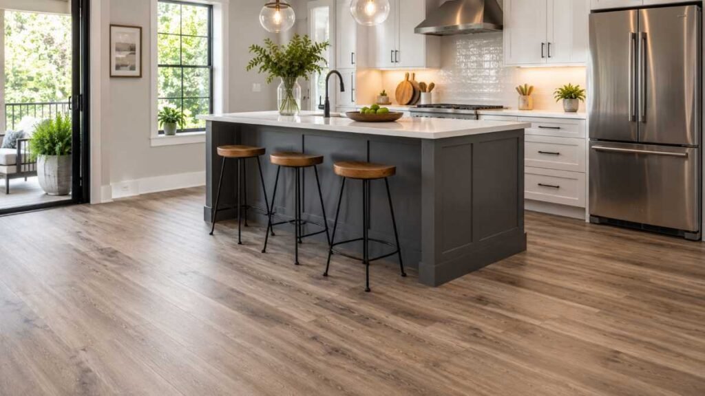 Fully installed luxury vinyl plank kitchen floor