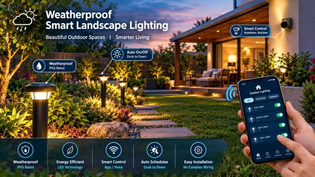 Weatherproof smart lighting and controls for outdoor automation