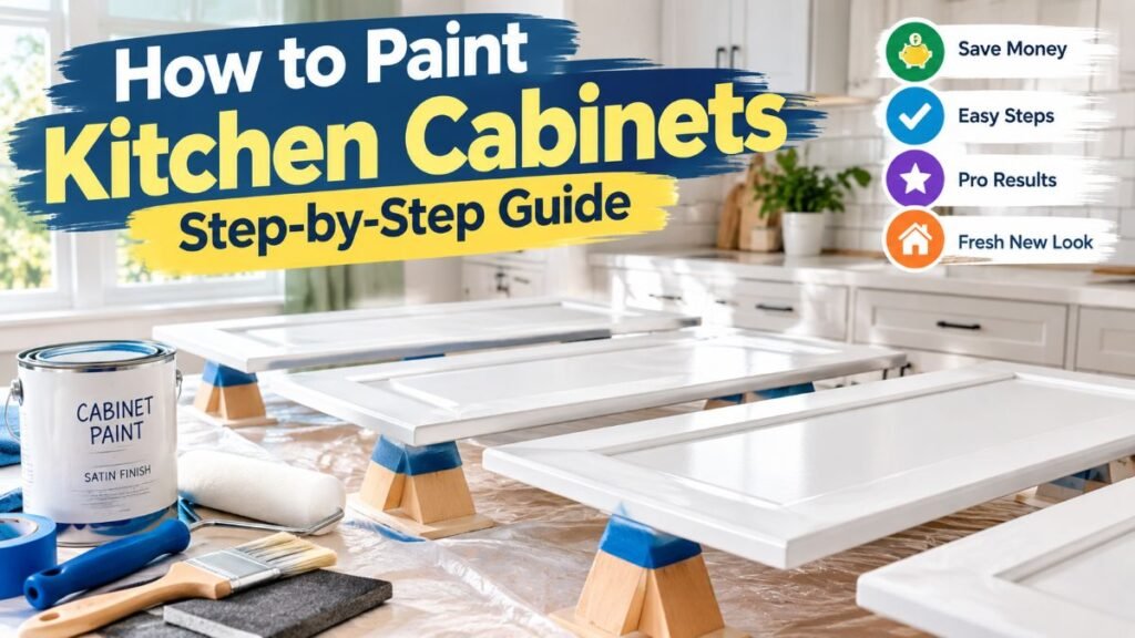 Modern kitchen with freshly painted white cabinets showcasing how to paint kitchen cabinets at home.