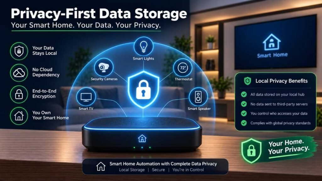 Secure local server rack keeping smart home automation data inside the house