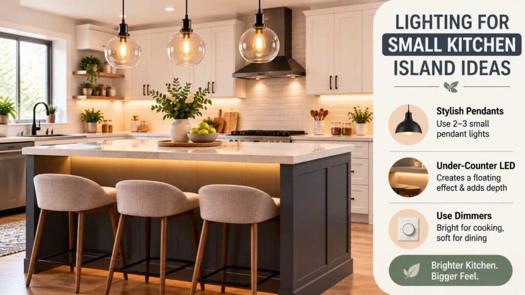 Warm pendant lighting for Small Kitchen Island Ideas