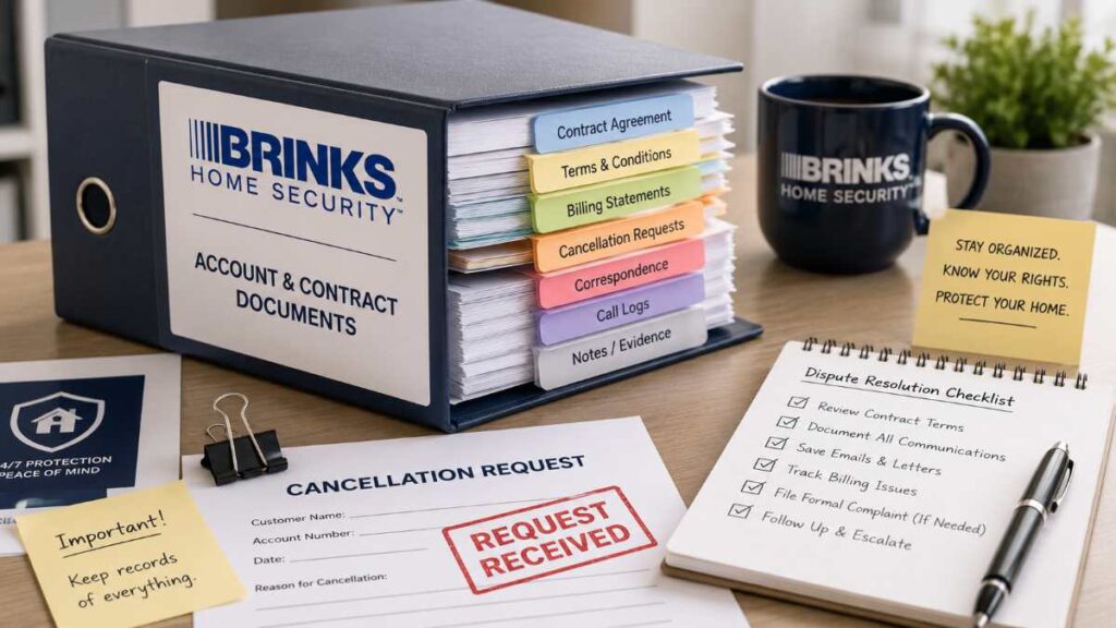 Paper trail and documentation for managing brinks home security contract disputes