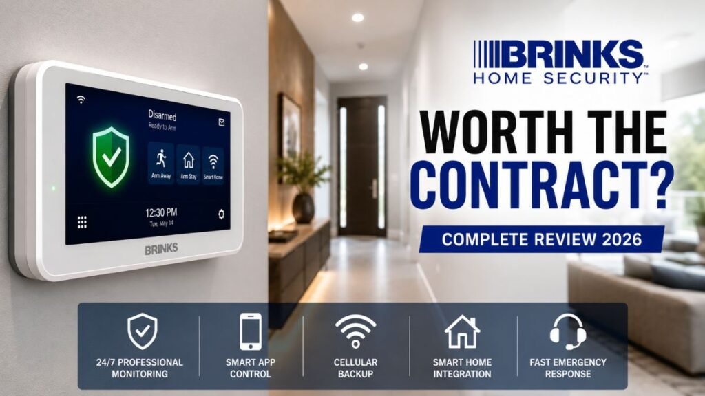 Smart home control panel interface showing brinks home security system status