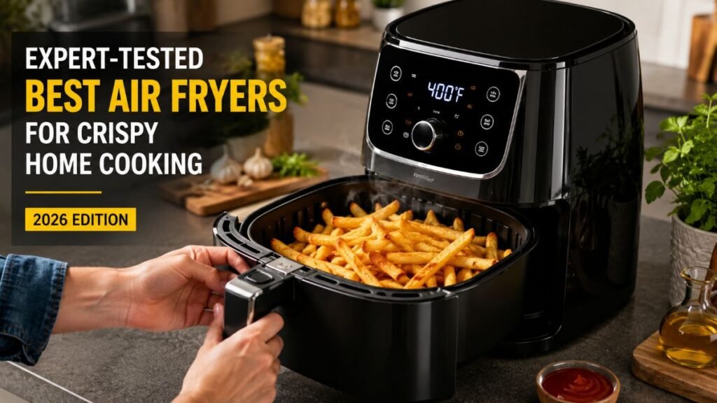 Modern digital appliance showcasing the best air fryers performance with golden fries.