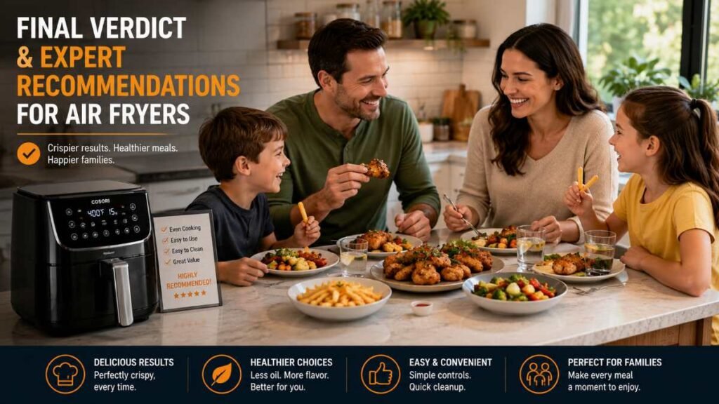 Family enjoying meals prepared with top picks from the best air fryers selection guide.