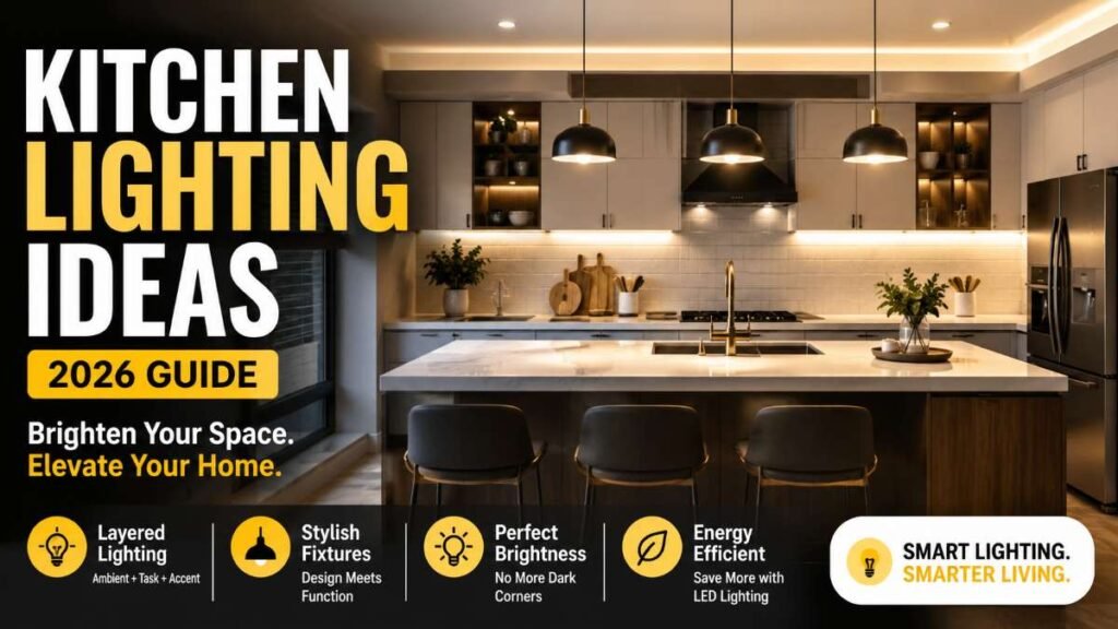 Bright modern kitchen featuring recessed ceiling cans, under-cabinet LEDs, and pendant lights showcasing top kitchen lighting ideas.