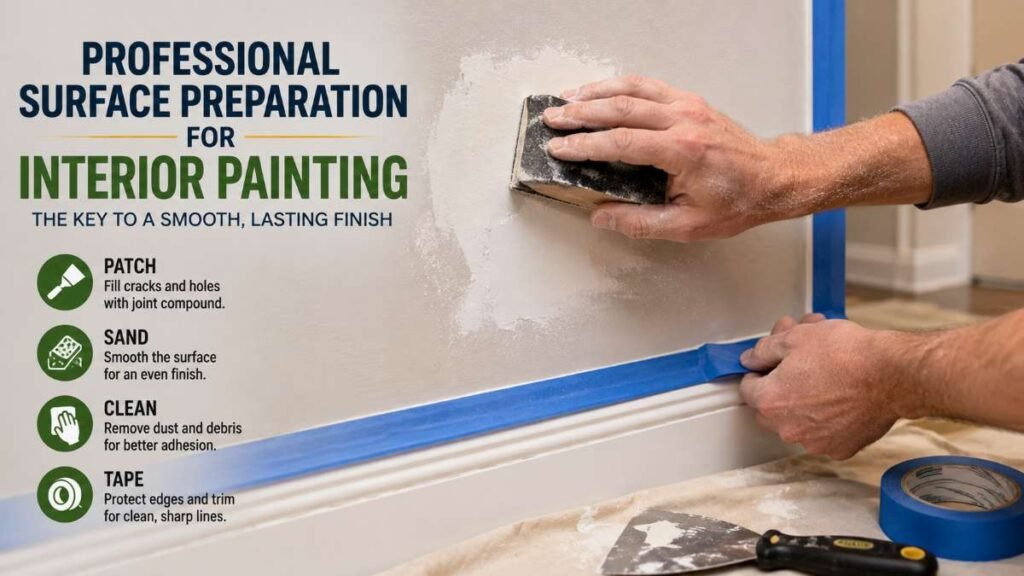 Interior painting surface preparation and drywall repair