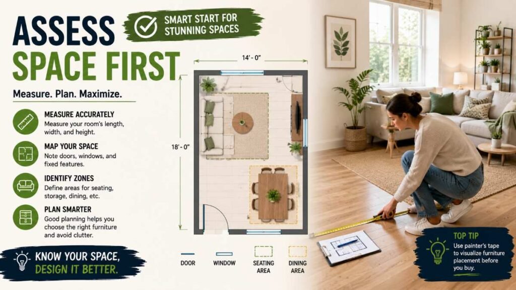 Assessing floor layout for small area decorating ideas