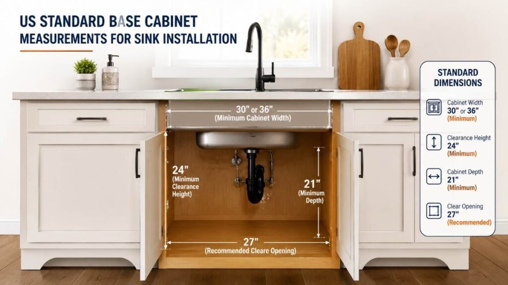 Measuring cabinet width for standard kitchen sink installation