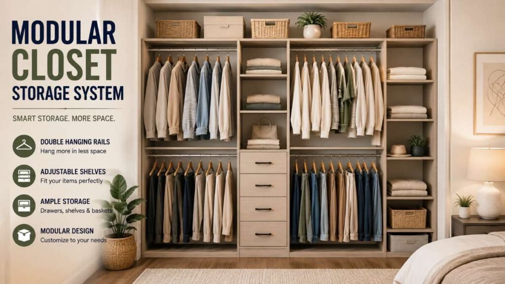 Custom closet system for bedroom storage ideas for small rooms.
