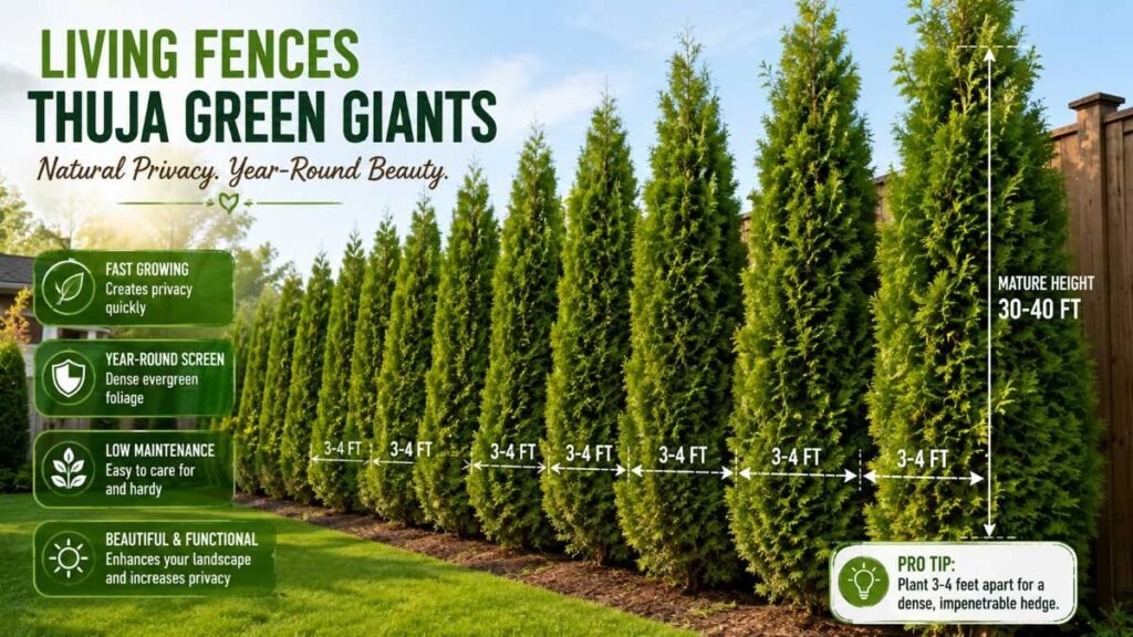 Essential outdoor privacy ideas featuring dense living green walls and proper tree spacing.