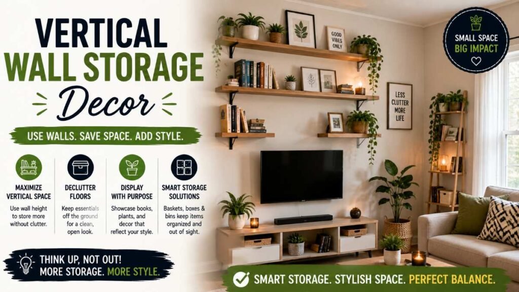 Vertical shelves applying small area decorating ideas