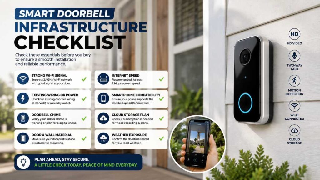 Evaluating home wiring and Wi-Fi strength before purchasing a best smart doorbell.