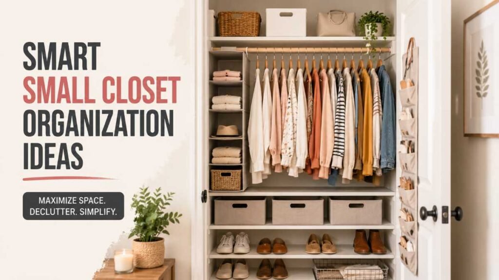 Perfectly organized wardrobe showcasing practical small closet organization ideas