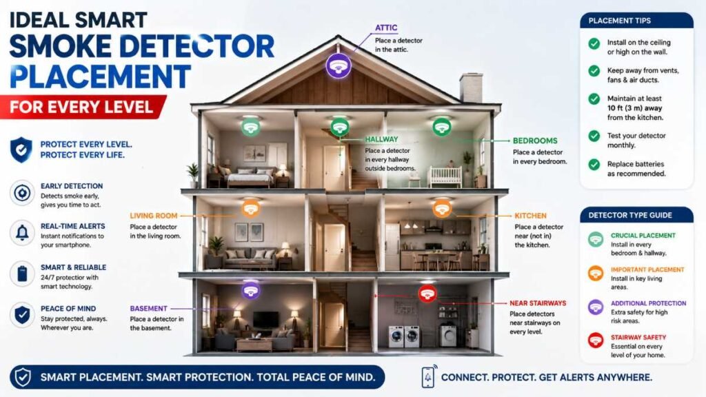 Home layout showing placement for which smart smoke detector is best