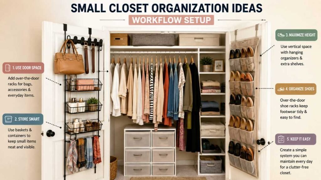 Workflow planning and step-by-step small closet organization ideas