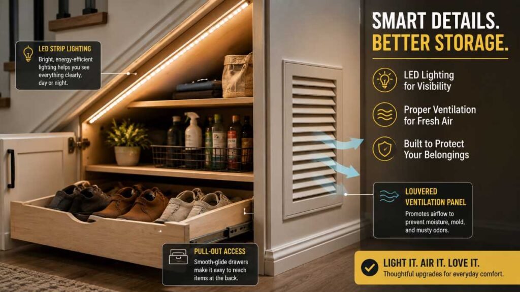 LED Lighting and Ventilation for Under Stairs Storage