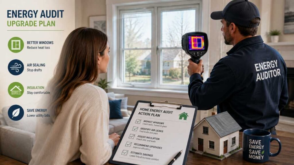Thermal camera inspection of wall envelope during energy efficient windows upgrade planning