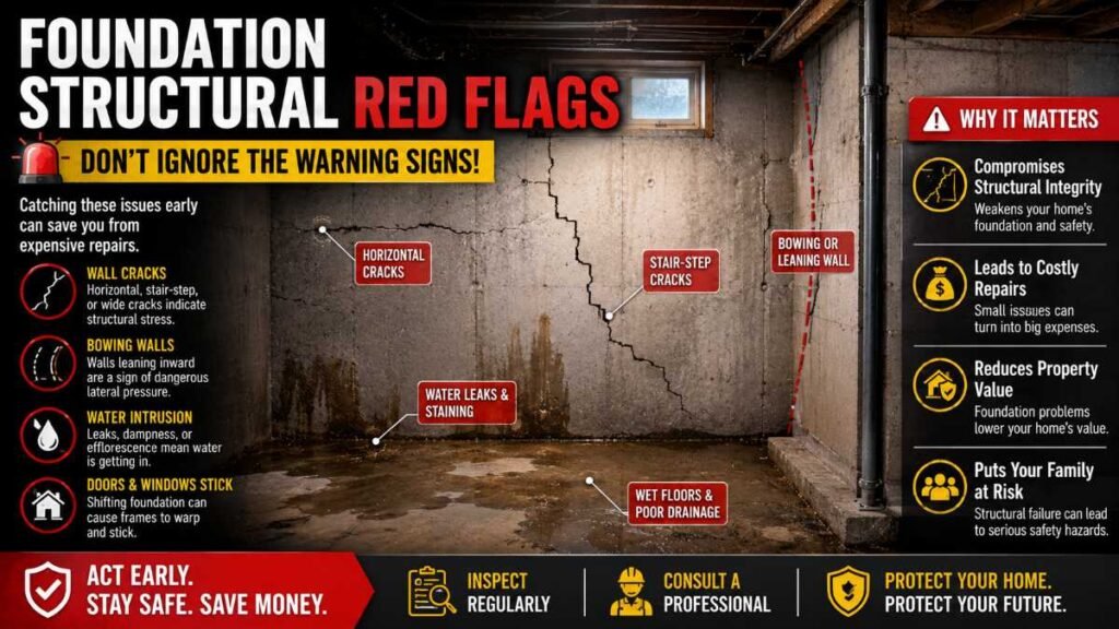 Severe foundation cracks indicating urgent professional basement waterproofing guide needs.
