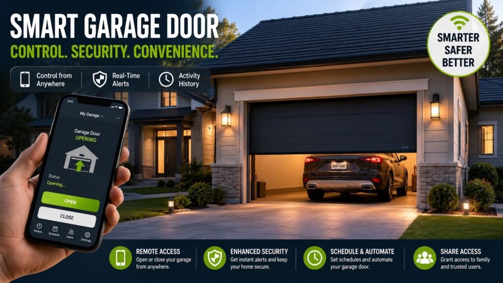Alt Text: smart garage door opener app display on a smartphone