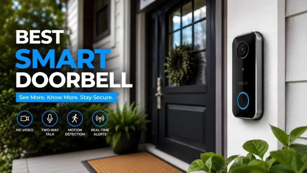 Sleek front porch setup featuring a best smart doorbell monitoring package deliveries in real-time.
