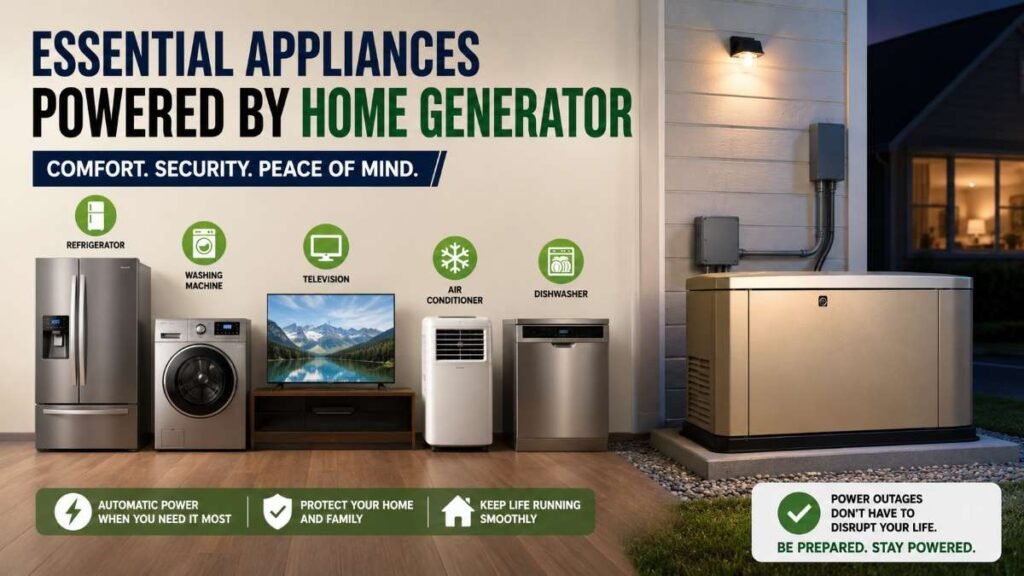 Essential household appliances powered during Home Generator Installation planning