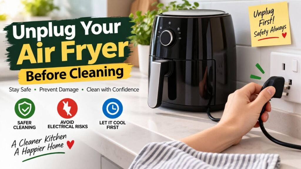 Unplugging appliance before learning how to clean an air fryer heating coil