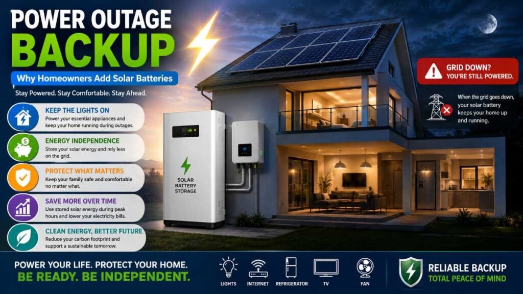 Illuminated modern house keeping power during a neighborhood grid outage.