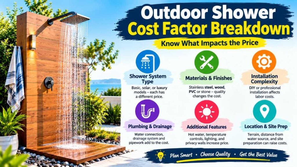 Component breakdown for outdoor shower cost and plumbing
