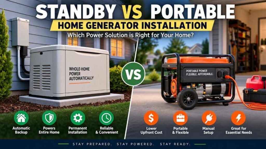 Portable generator and standby unit comparison for Home Generator Installation