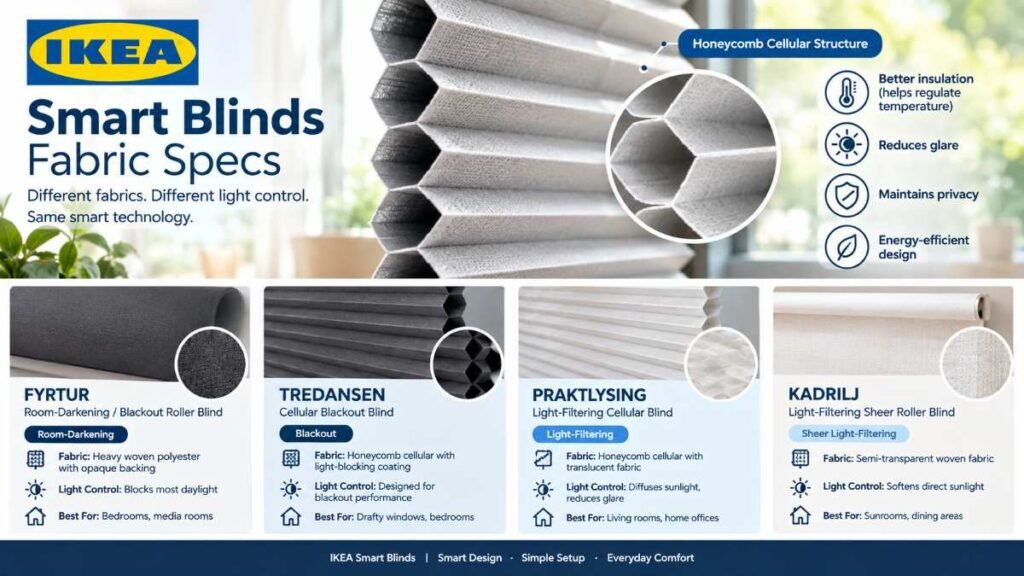 Fabric layers and honeycomb pocket structure of ikea smart blinds