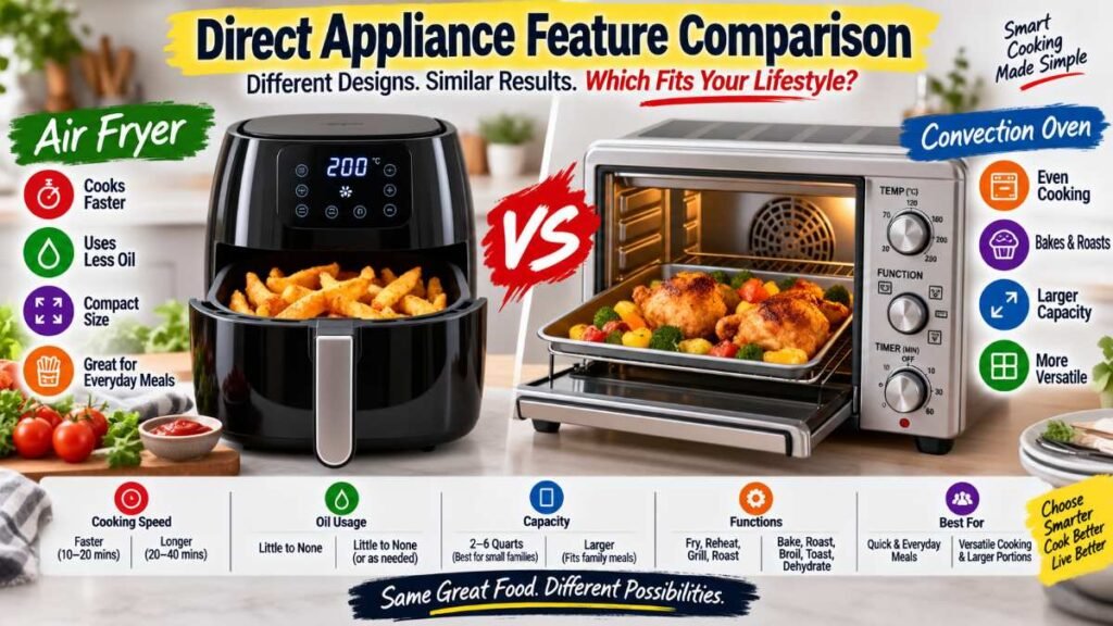 Direct comparison showing an air fryer vs convection oven side by side