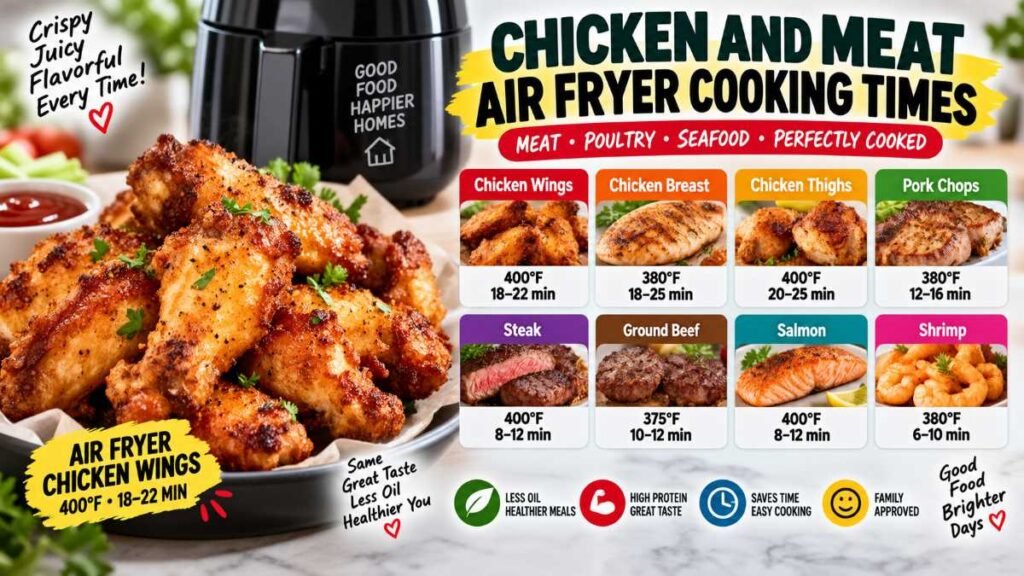 Golden chicken wings prepared using an air fryer cooking times chart