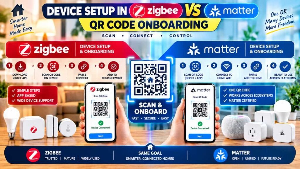 QR code smartphone onboarding in Zigbee vs Matter networks