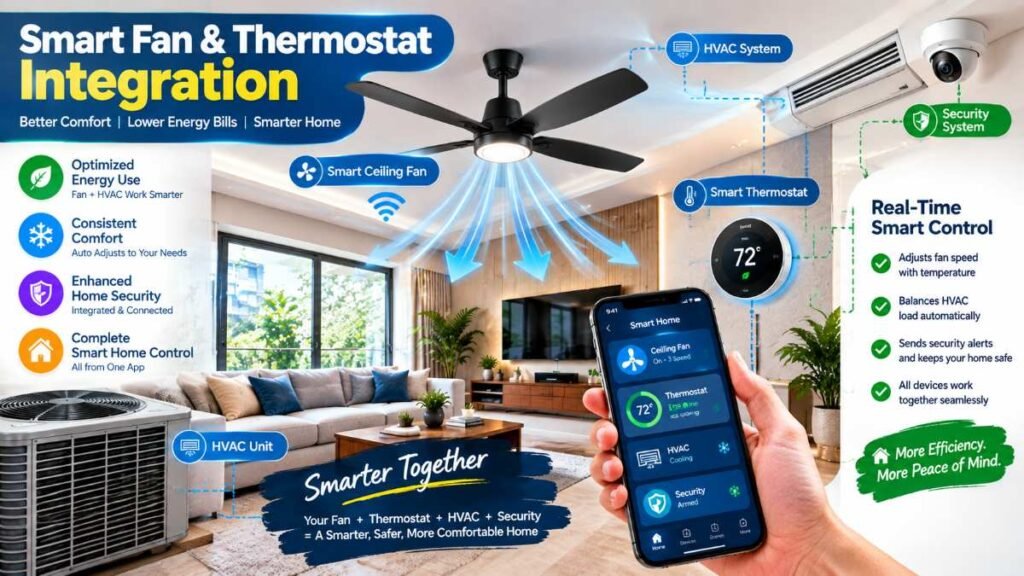 Automated climate coordination between thermostat and smart ceiling fan