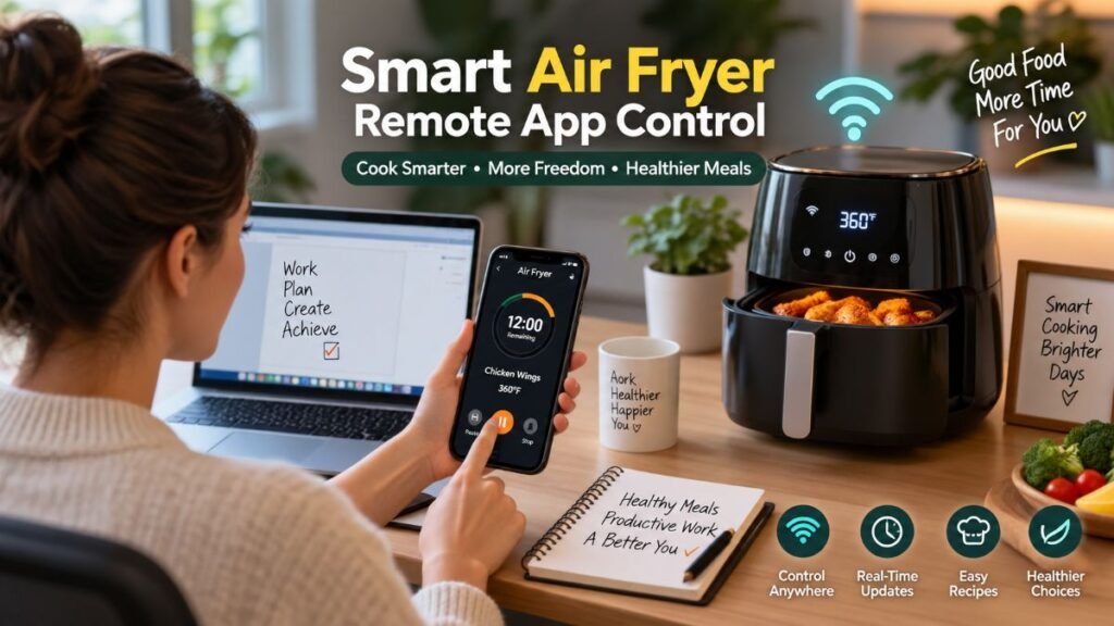 User monitoring a smart air fryer cooking progress