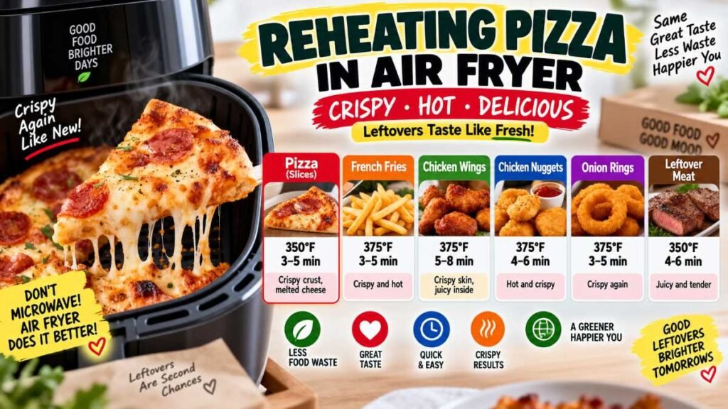 Reheating pizza slice in basket using the air fryer cooking times chart
