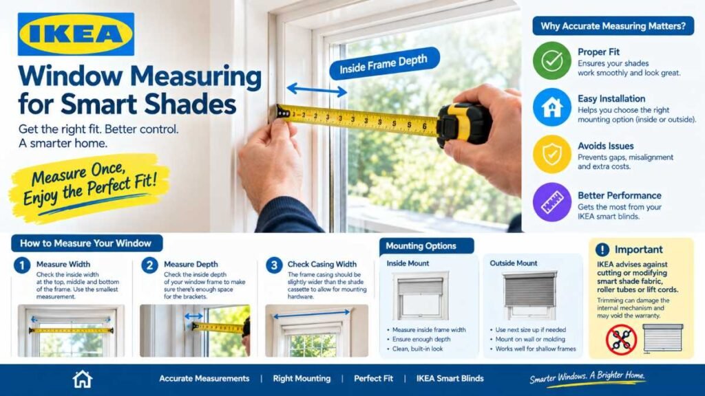 Measuring inside window frame width prior to installing ikea smart blinds