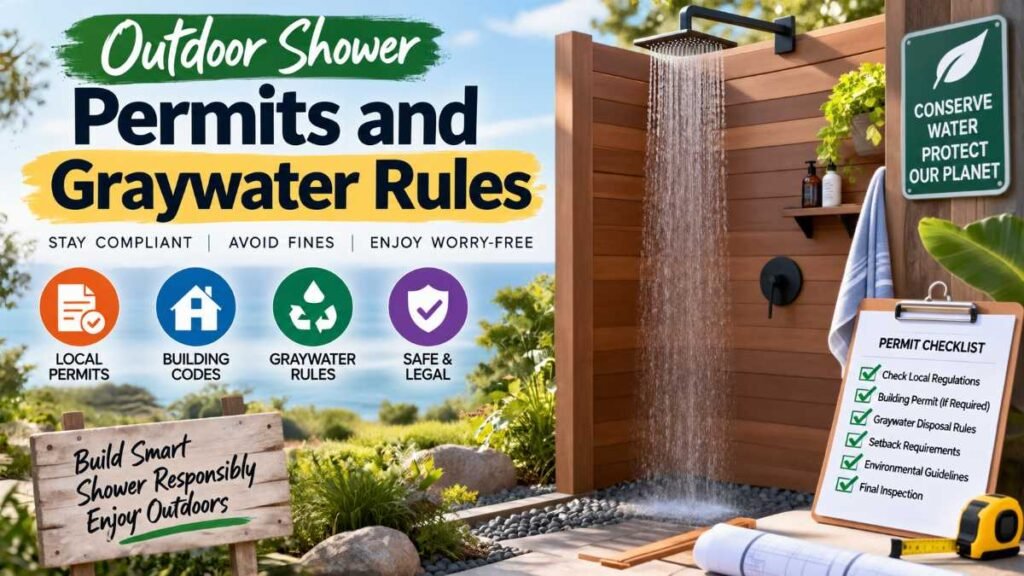 Outdoor shower drainage pit meeting local permit codes