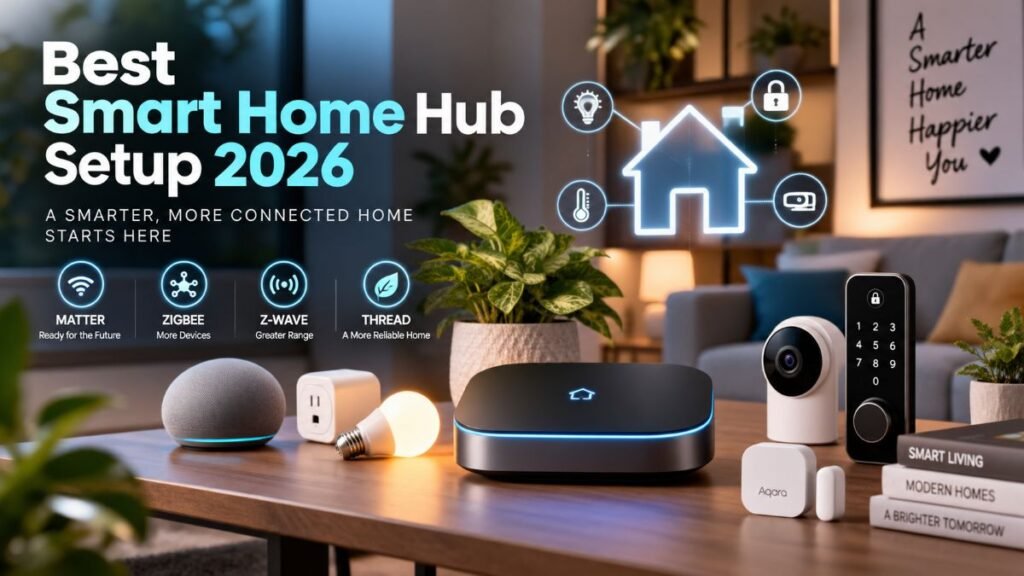 Modern best smart home hub connected to smart devices on table