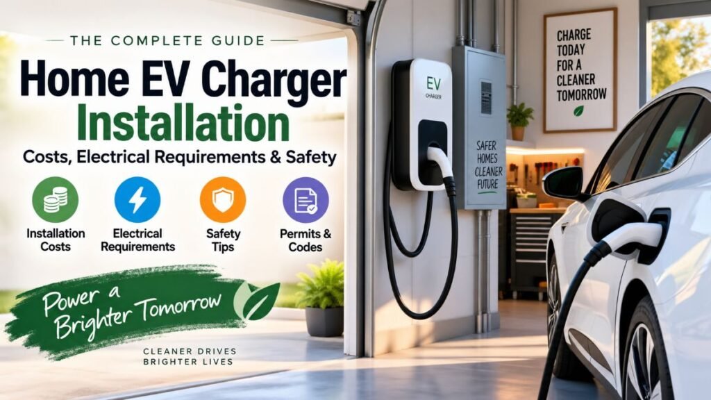 Professional home EV charger installation setup in a residential garage