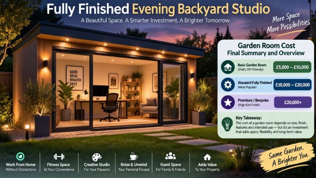 Completed backyard studio showcasing a successful garden room cost investment