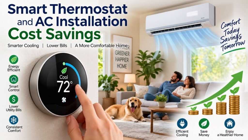 Smart thermostat display helping track energy after an ac installation cost upgrade