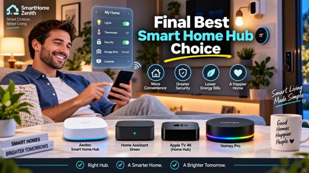 Person effortlessly controlling smart home via the best smart home hub