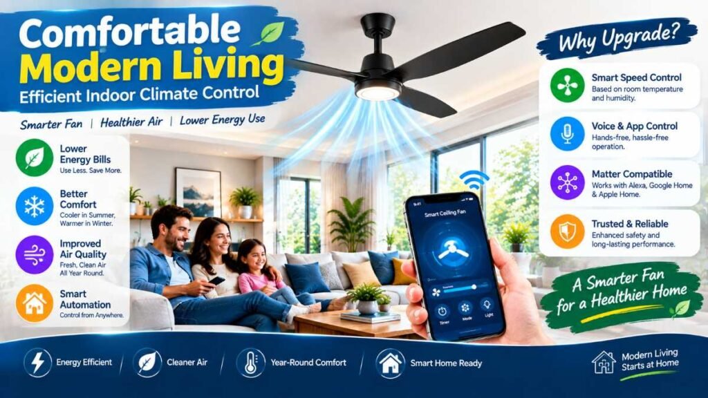 Fully automated living room cooled by a smart ceiling fan